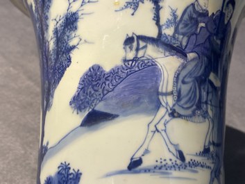 A Chinese blue and white 'gu' 'riders on horseback' vase, Kangxi